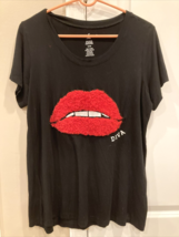 Ashley Stewart Shirt Womens 14/16 Black Valentines 3D Red Hot Fuzzy Lips... - $7.62
