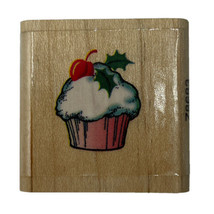 Christmas Cupcake Holly Cherry Rubber Stamp City Z8683 Vintage 1998 New - £5.49 GBP