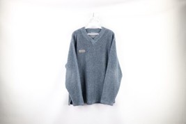 Vintage 90s Columbia Mens Large Faded Spell Out Deep Pile Fleece Sweater Blue - £34.95 GBP