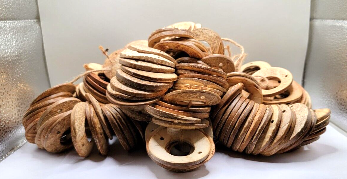 Primary image for Huge Lot of COCONUT SHELL BEADS DISCS Crafts Pierced 2" Exterior Diameter