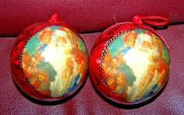 Vintage Handmade Set of 2 STYROFOAM BALL DECOUPAGE Ornaments - SANTA w/C... - £7.96 GBP