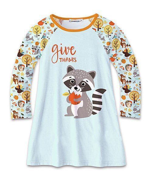 $30 Sunshine Swing Light Blue &amp; Orange Raccoon &#39;Give Thanks&#39; Raglan Dres... - $14.85