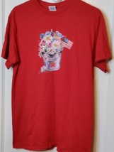 Womens T-Shirt Medium Patriotic Flowers Red White Blue Stars - $10.19