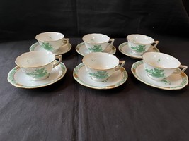 antique Herend 5 x Chinese Bouquet Green Footed Demitasse Cup &amp; Saucer - $293.97