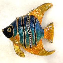 Enameled Angel Fish Trinket Box Jeweled Hinged Magnetic Closure Blue Orange - £23.73 GBP