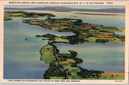 Bird&#39;s Eye View, Lake Champlain and Adirondack Mountains New York Postcard 1948 - £13.97 GBP