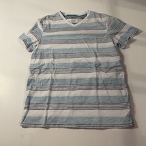 Epic Threads Boy&#39;s Large V-Neck T-Shirt White Teal And Black Stripe Faded Look - £7.89 GBP