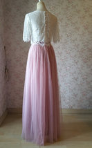 Two Piece Bridesmaid Dress Long Tulle Skirt Sleeve Crop Lace Top Wedding Outfit image 3