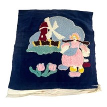 Vintage Dutch Latch Hook Wall Hanging Girl Toting Water From A Windmill 17” - £51.70 GBP