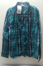Nwt $69.50 Crown And Ivy Green Plaid Ruffle Front Shirt Size XXL (Chb1) - £17.12 GBP