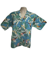 Toucan Dance Blue Floral Hawaiian Button Front Shirt Small Pocket Toucan Birds - £31.60 GBP