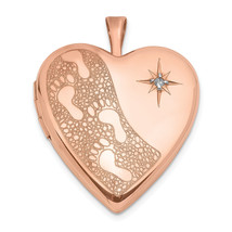 Silver Rose Gold-plated 20mm w/ Diamond Footprints Heart Locket QLS761 - $67.55