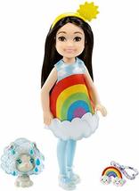 Barbie Club Chelsea Dress-Up Doll (6-inch Brunette) in Rainbow Costume with Pet  - £11.74 GBP