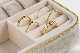 18k Gold Rings, Tarnish-free Dainty Gold Rings, Curb Link Ring, Heart Link Ring - £12.68 GBP