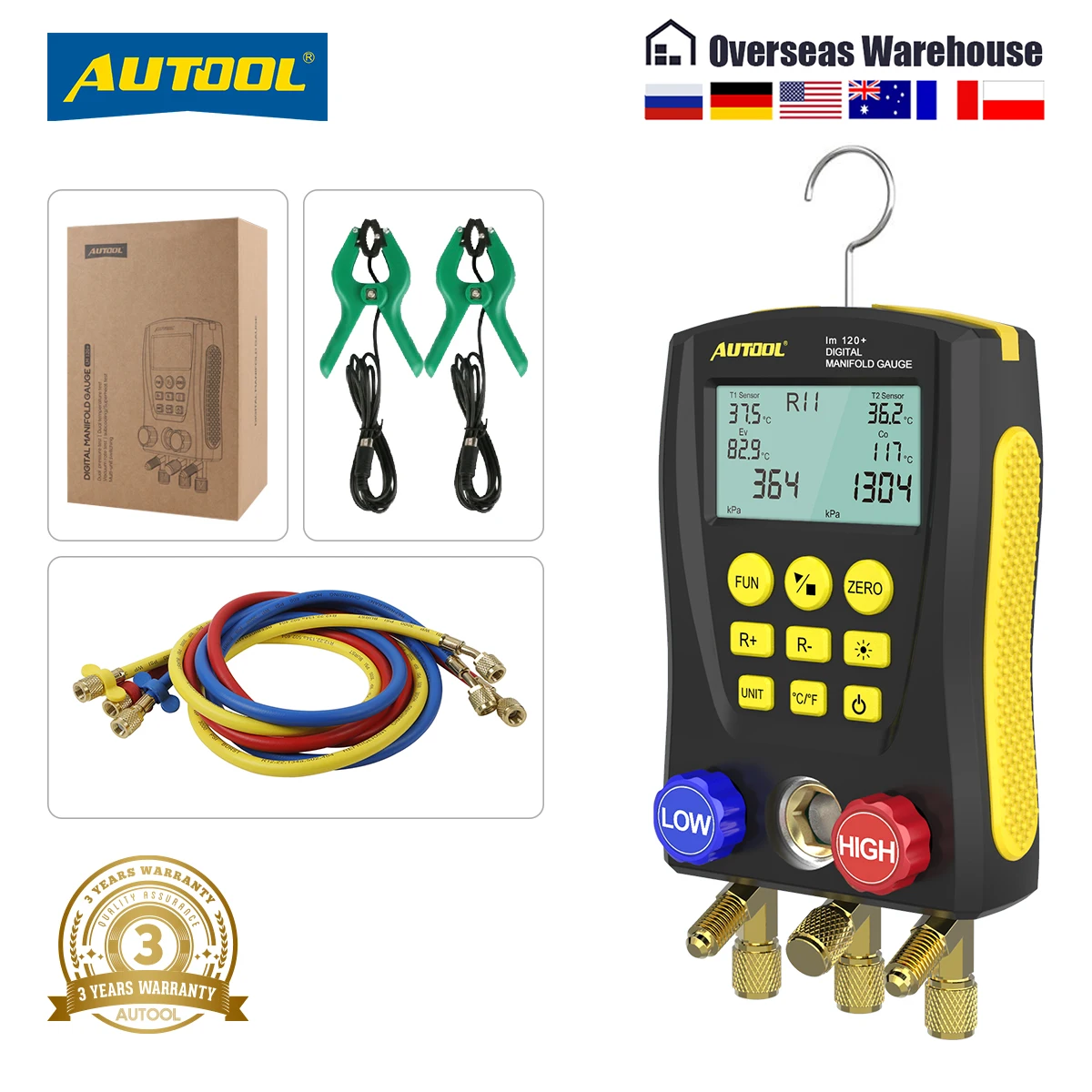 AUTOOL LM120+ Digital Manifold Meter Air Conditioning Vacuum Gauge for R... - $378.26