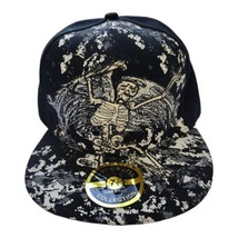 Embroidered Winged Skeleton Fitted Hat Cap Gray Gothic Style Urban Streetwear - £13.34 GBP