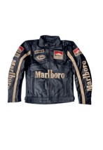 Men Marl boro Leather Jacket Vintage Racing Rare Motorcycle Biker Leathe... - £100.58 GBP+