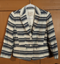 Ann Taylor Loft Womens Sz 2P Blue White Striped Linen Blend Blazer Jacke... - $18.37