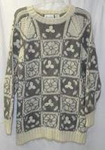 MOHAIR Blend size L Sweater Fuzzy Gray Cream Floral Colorblock Crew Neck - $21.00