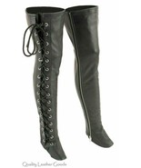 GENUINE LEATHER WOMEN CHAPS THIGH SIDE LACES BIKER MOTORCYCLE HORSE RIDI... - $113.14