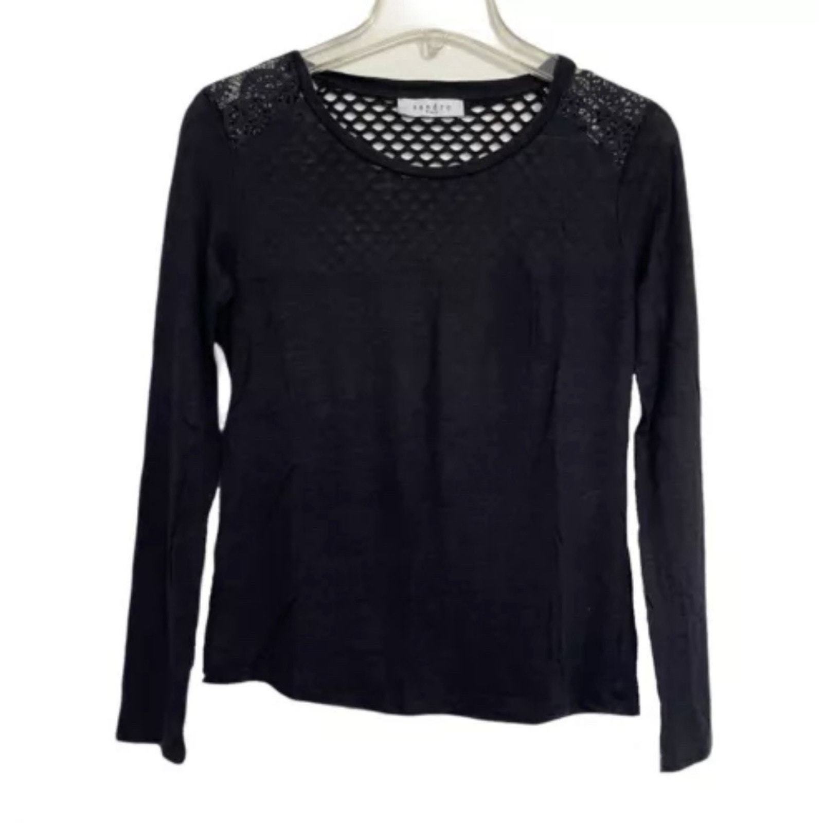 Sandro Paris Linen Lace Mesh Top Size US Small FR 1 Black Emo Punk Whims... - $562.22 MXN