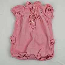 Ralph Lauren Baby Girl Ruffe Romper Pique Polo Pink Grene Pony 3 m - £10.11 GBP