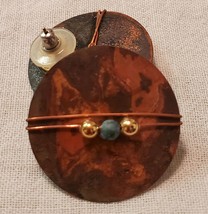 Artisan Made Copper Pierced Earrings Wired Turquoise Gold Color Beads Vtg Round - £13.53 GBP