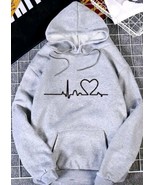 Women&#39;s Graphic Heart Rate Print Pullover Space Gray Sweatshirt Hoodie S... - £10.52 GBP