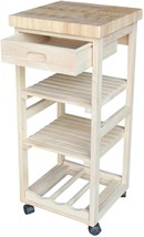Unfinished Wood Kitchen Cart Rolling Storage Island Utility Shelves Wine Rack - £178.67 GBP