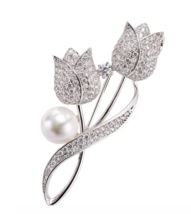 Valentine flower brooch vintage look celebrity broach silver plated pin ggg88 - £17.88 GBP