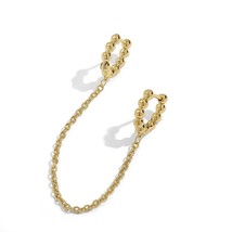 Gold Metal Double Huggie Ear Piercing Earrings for Women Trendy Long Chain Beade - £6.86 GBP