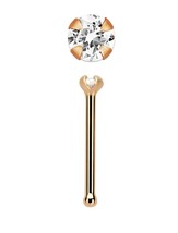 14k Rose Gold 1.25 mm Clear CZ Nose Bone Stud - £15.17 GBP