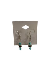 Silver Tone Metal and Plastic Earrings Blue Beaded Dangle 1.5&quot; New on Card - £7.89 GBP