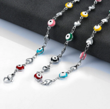 316L Stainless Steel Colorful 6mm Lucky Eye Heart Charm Necklace/Bracelet - £6.25 GBP+