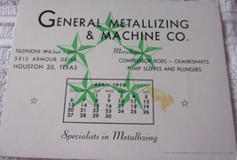 Vintage General Metallizing &amp; Machine Co April 1958 Calendar Ink Blotter  - $2.99