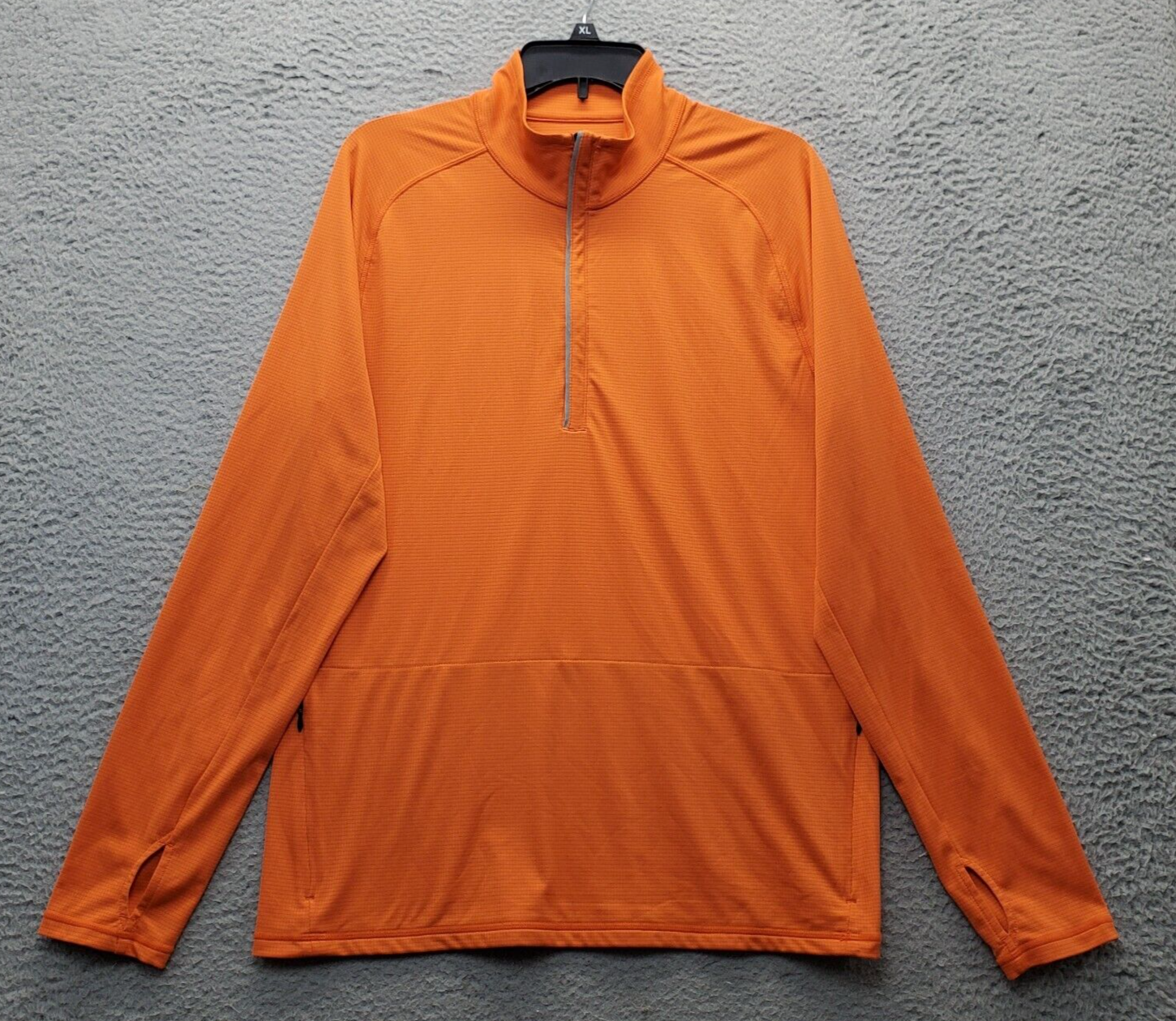 Zella Activewear Top Men Medium Orange Stretch Pocket Thumb Hole Sleeve ... - £14.51 GBP