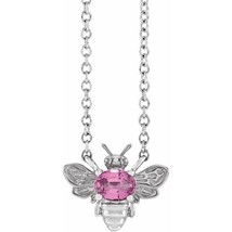 14k White Gold Pink Sapphire Bee Necklace - £384.52 GBP