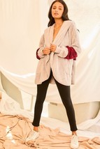 Women&#39;s Grey &amp; Burgundy Long Sleeve Wool Hoodie Jacket (S) - $37.03