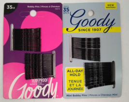 Lot of 2 Goody Mini Bobby Pins Black 35 Pcs All-Day Hold Up 1.25 in. #16614 - £8.65 GBP