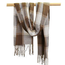 Anyyou Scarf Brown Checkered Neck Wrap Plus Cashmere Soft Fluffy Feel Shawl - £19.18 GBP