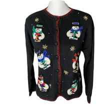 Ugly Christmas Sweater Snowman Embroidered Beaded Cardigan Victoria Jones PM - £12.57 GBP