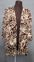 Chico&#39;s Travelers Sz 2 L Slinky Tan Brown Animal Print Open Front Jacket Blazer  - £17.15 GBP