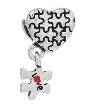 Heart Puzzle Autism Awareness European Large Hole Bead For Charm Bracelets C44 - £2.75 GBP