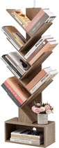Hoctieon 6 Tier Tree Bookshelf, 6 Shelf Bookcase With Drawer,, Greige. - £51.34 GBP
