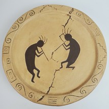 Kokopelli FOLK ART Wall Decor Ceramic 16.5&quot; Round Tan Brown Mexico Plate - $35.53