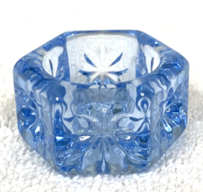 Vintage Glass Light Sky Blue Hexagon Impressed Star Open Salt Dip Cellar - $14.36