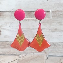 Vintage Clip On Earrings Pink/Orange Long Dangle - Condition Issues - £6.40 GBP