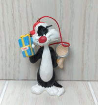 Sylvester in Santa hat w/ bell Tweety Gift box net Christmas Tree Ornament - $13.50