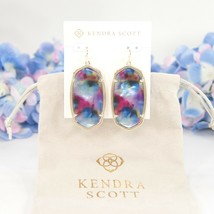 Kendra Scott Danielle Gold Teal Tie Dye Glass Large Statement Earrings NWT - £65.80 GBP