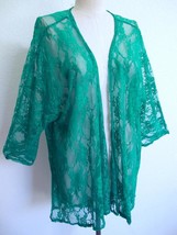 LulaRoe Stretch Lace Duster Kimono Cardigan Top M Emerald Green Sheer - £15.72 GBP